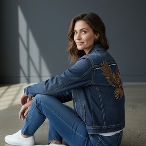 Fiorucci Blue Denim Jacket with Gold Embroidery